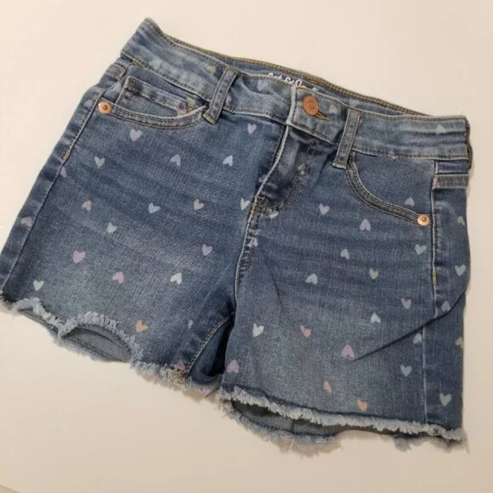 🔴 Cat and Jack little girl heart print denim shorts size M (8) (F20)